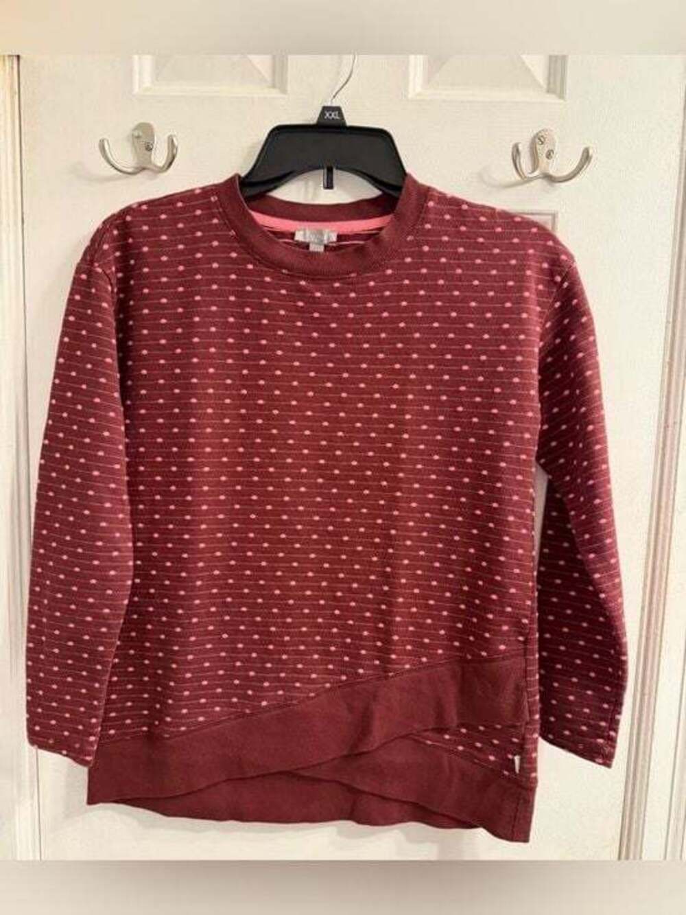 Talbots Burgundy Crewneck Sweater with Pink Dot Pattern